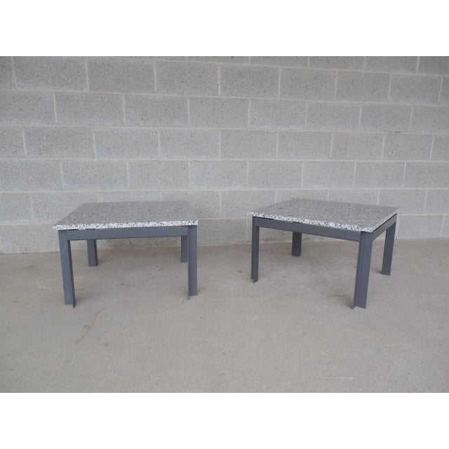 Gray Mid Century Modern Floating Marble Top Steel Base Tables - A Pair For Sale - Image 8 of 8