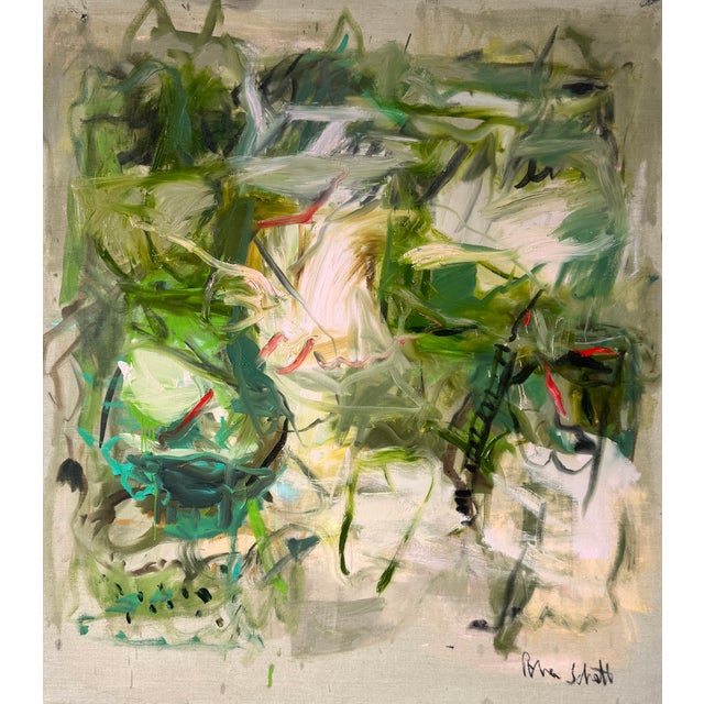 Contemporary Abstract Oil on Raw Canvas "Deep Into the Gardens Iv" by Petra Schott For Sale - Image 4 of 4