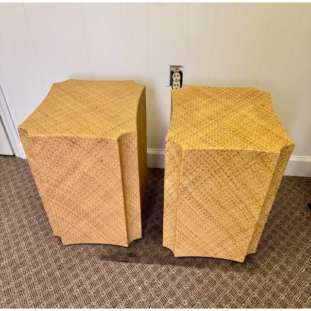 Baker Furniture Company Baker / McGuire Modern Woven Cane Mesa Accent Table- Set of 2 For Sale - Image 4 of 9