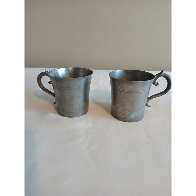 Antique Small Pewter Tankard Pair For Sale - Image 4 of 7