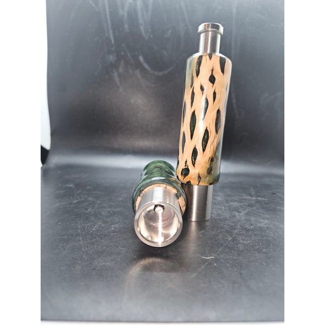 Contemporary Handcrafted One-Handed Salt and Pepper Mills Featuring Unique Cholla Cactus Wood Cast in Resin With Stainless Steel Components For Sale - Image 3 of 3