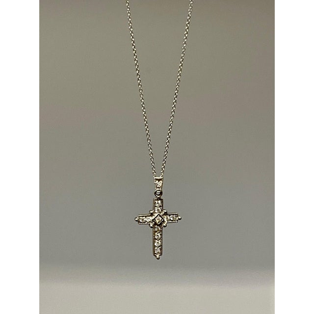 2010s White Diamond Cross Pendant with White Gold Necklace 18 Karat White Gold For Sale - Image 5 of 18