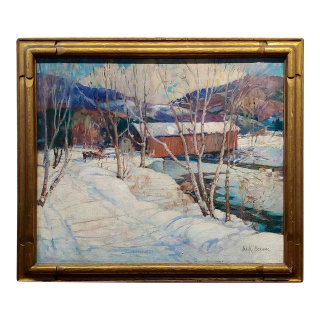 James King Bonnar 1920s Winter Landscape In Vermont Oil Painting