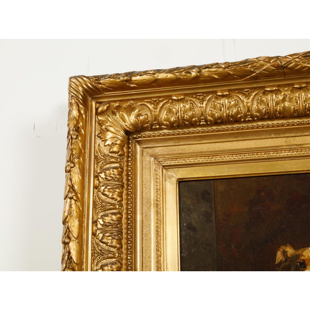 Wood Giltwood Framed Oil on Canvas Dog Painting by Charles Van den Eycken For Sale - Image 7 of 10