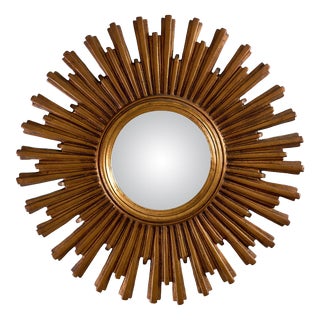 Mid-Century Gold Convex Sunburst Wall Mirror, Europe, 1960s For Sale
