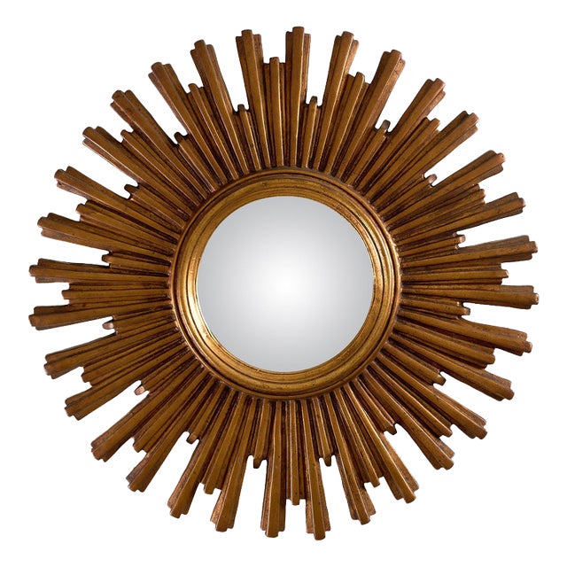 Mid-Century Gold Convex Sunburst Wall Mirror, Europe, 1960s For Sale