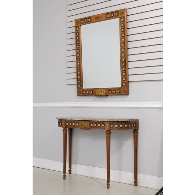 Age: Approx: 80 Years Old Details: Beveled Glass Mirror Painted Porcelain Sevres Style Plaque Accents French Style Brass...