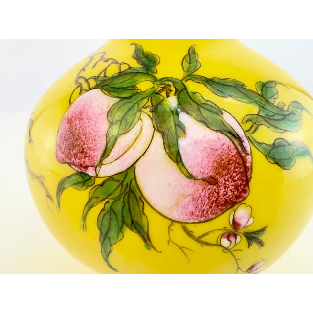 Vintage Chinese Yellow Famille Rose Monkey & Peach Porcelain Vase For Sale In Little Rock - Image 6 of 12