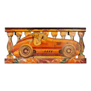 Vintage Double-Sided Art Deco Painted Carnival Ride Handrail Panel For Sale