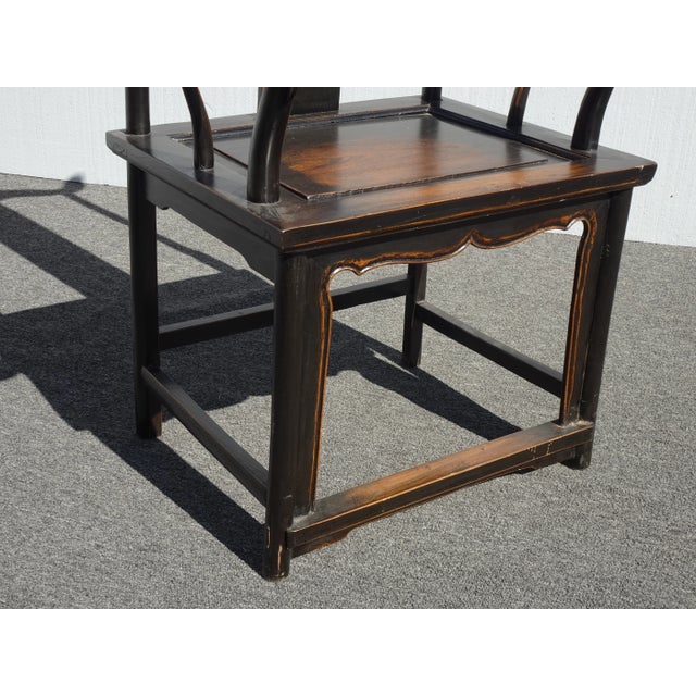 1950s Vintage Asian Chinese Brown Tall-Back Arm Chair For Sale - Image 12 of 13