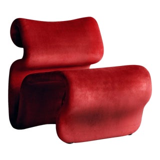 Etcetera Easy Chair in Ruby Red, Velour For Sale