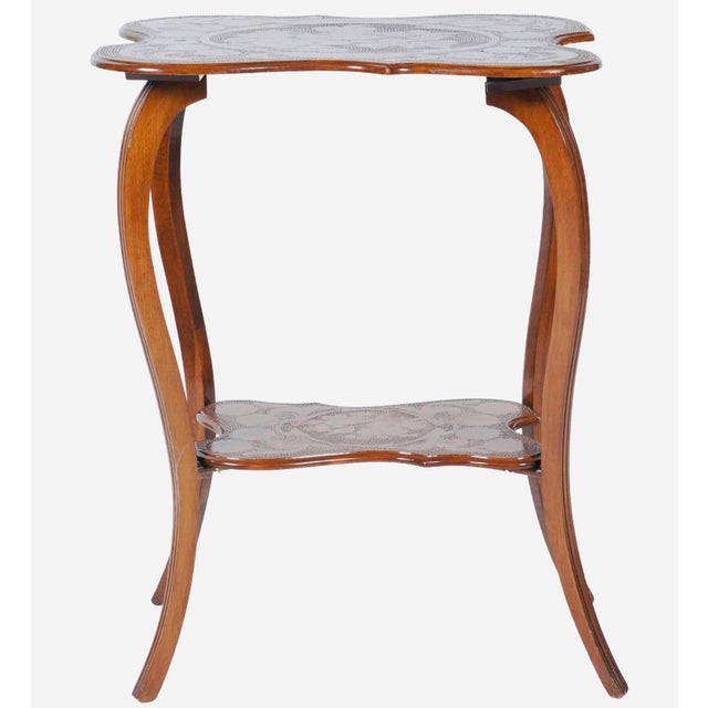 Antique Floral Pokerwork Two-Tier Side Table With Scalloped Top For Sale - Image 4 of 5