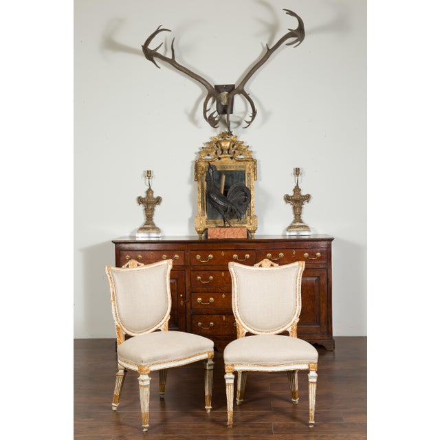 Pair of Italian Neoclassical Painted and Carved Side Chairs with Shield Backs For Sale In Atlanta - Image 6 of 12