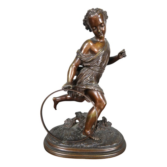 Duchoiselle, The Child with the Hoop, 1800s, Bronze For Sale