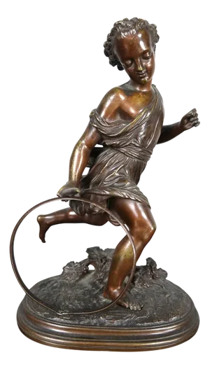 Duchoiselle, The Child with the Hoop, 1800s, Bronze