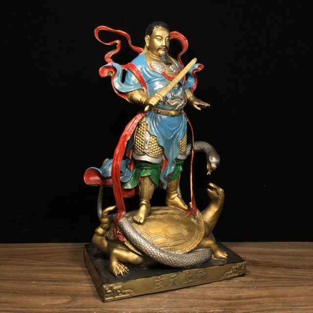 Polychrome Brass Zhenwu Emperor With Turtle and Snake, 15
