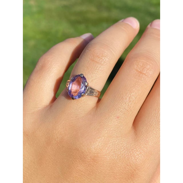 The Bickville: Ladies Victorian Rose Gold Cocktail Ring Set With Amethyst For Sale - Image 10 of 10