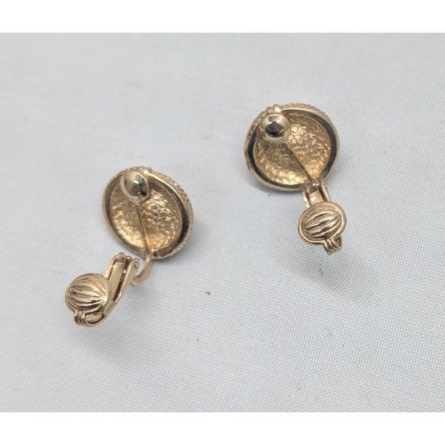 Orange Vintage Signed Ciner Round Goldtone Cabochon Faux-Coral Clip Earrings-2 Pieces For Sale - Image 8 of 8