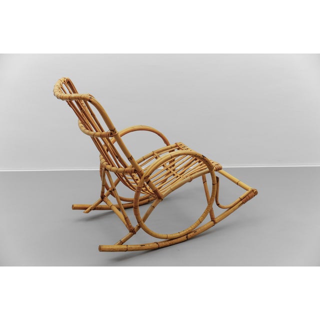 Mid-Century Modern Rattan and Bamboo Rocking Chair, 1960s For Sale - Image 4 of 11