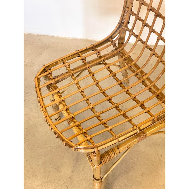 Light Yellow Rattan and Bamboo Chairs in the style of Tito Agnoli, 1970s, Set of 4 For Sale - Image 8 of 11