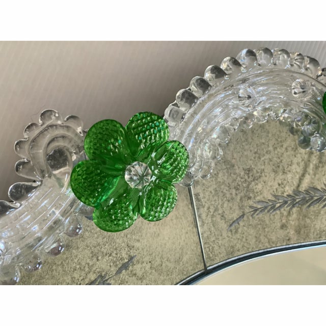 Murano Venetian Murano Glass Oval Floral Wall Mirror – Hand-Carved Italian Art For Sale - Image 4 of 8