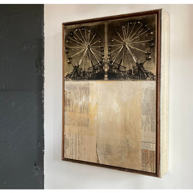 Add compelling texture and mid-century architectural depth to your collection with this original signed mixed media...