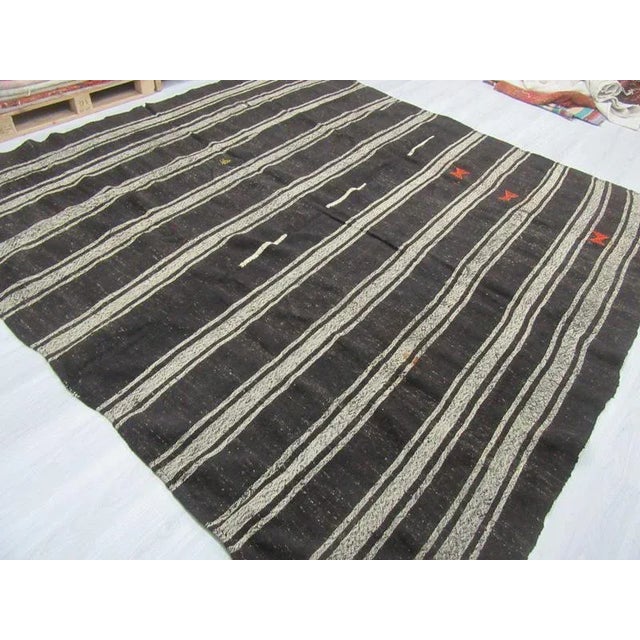 Turkish 1960's Vintage Kilim Black & Gray Striped Rug- 9′10″ × 10′ For Sale - Image 3 of 6