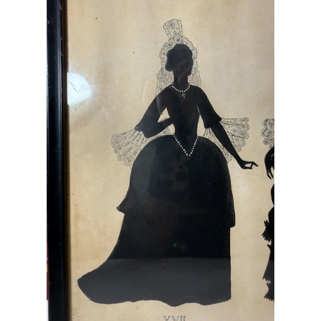 Large Antique 1800's Victorian Fashion Lady Original Silhouette Art Ink Drawing For Sale - Image 13 of 14