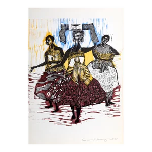 Three Women from the Bahia Portfolio, Emanoel Araujo Linocut