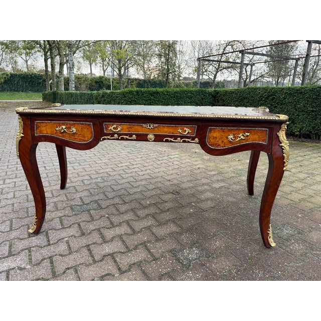 C1890 French Louis XVI Brown Mahogany Bronze Writing Desk - 1 Pc For Sale - Image 11 of 17