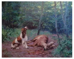 Robert Franz Curry, Chien et faon, Oil on Canvas