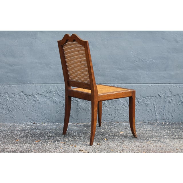 Brown Mid-Century Modern Carved Walnut/ Caned Dining Chairs - Set of 6 For Sale - Image 8 of 11