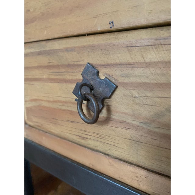 Brutalist Vintage Mexican Rustic Pine Side Table Nightstand Wrought Iron Base Brutalist For Sale - Image 3 of 11