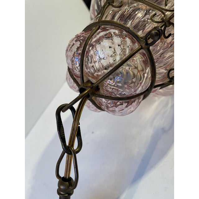 Pink Raspberry Pendant Lamp in Cage Murano Glass from Seguso, 1950s For Sale - Image 11 of 12