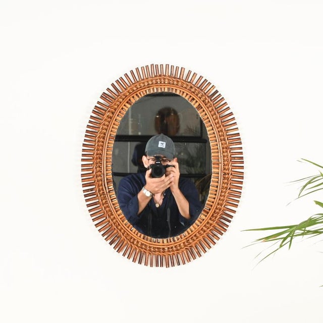 Organic Oval Mirror in Bamboo, Rattan and Wicker by Franco Albini, Italy, 1960s For Sale - Image 3 of 13