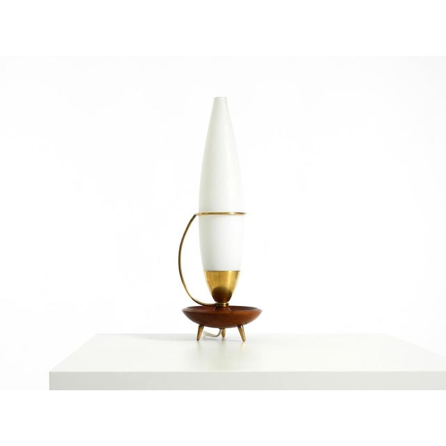 Large Mid-Century Modern Table Lamp in Brass and Teak with Frosted Glass Shade, 1950s For Sale - Image 6 of 18