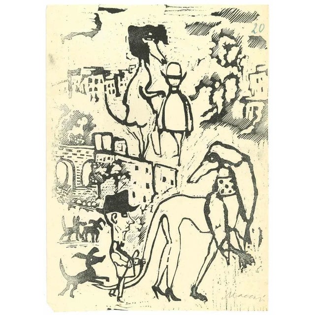 Portrait is an original woodcut print realized by Mino Maccari in mid-20th century. Good condition. Hand-signed by the...