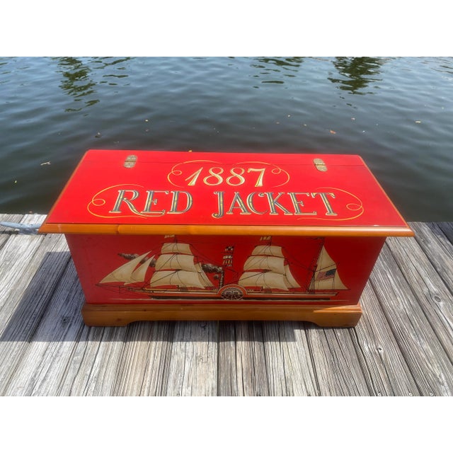 Red Italian Coastal Hand Painted Trunk/Chest Circa 1980s Sign For Sale - Image 8 of 12