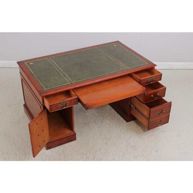 Reprodux English Yew Wood Green Leather Top Desk For Sale In Philadelphia - Image 6 of 18