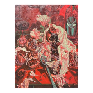 Contemporary Gothic Pomegranate Still Life Oil Paint on Canvas by Tara Sabini For Sale