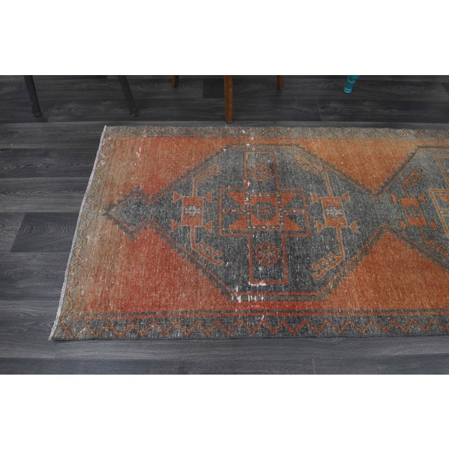 Textile 1970s Vintage Handmade Wool Cotton Orange Runner Rug For Sale - Image 7 of 11