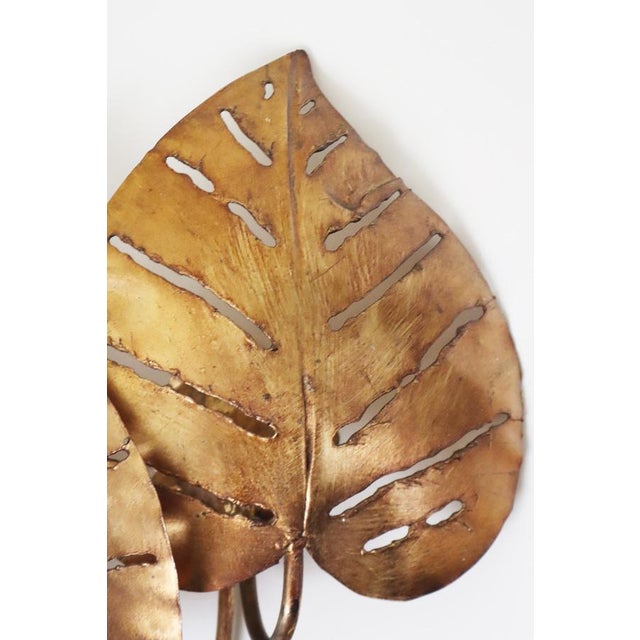 Gilt Monstera Wall Lamp with Double Leaf from Maison Jansen, France, 1970s For Sale - Image 8 of 15