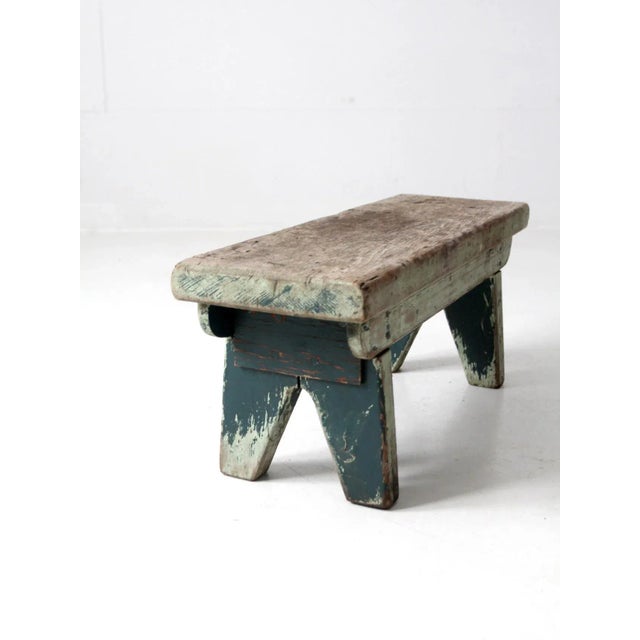 Antique Primitive Wooden Footstool For Sale - Image 9 of 10