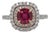 Statement Ruby Ring With a Double Halo of Diamonds: Solid 14k Gold, 6mm, Size 6.75 For Sale