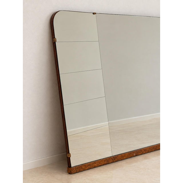 Large rectangular mirror with a burl wood frame. 1950s. It has no cracks, but some small signs of age. Dimensions: 205 x...