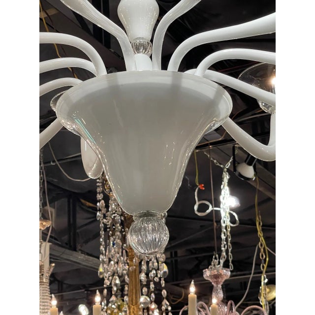 Modern White & Clear Murano Glass Chandelier For Sale In Dallas - Image 6 of 9