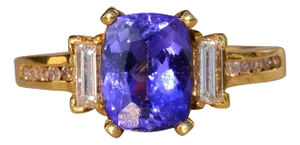 The 79th Avenue: Elongated Cushion Cut Tanzanite and Natural Diamond Ring in Yellow Gold