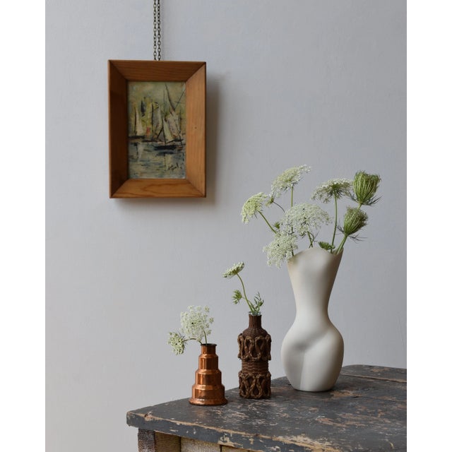 Vintage Framed Impressionist Oil on Board Painting of Sailboats, Circa 1974. Layered sailboats fill the frame between...