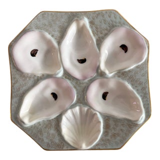 Vintage German Oyster Plate With Shell Well & Gilt Edge, 8” For Sale