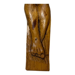 Big Vintage Hand Carved Wood Folk Art Religious Jesus Crucified Cross Sculpture For Sale